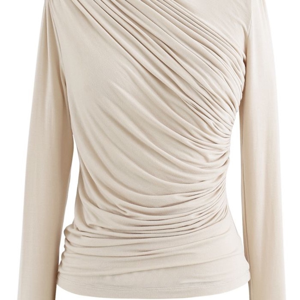 Chicwish Elegant Cream Ruched Long Sleeve Top